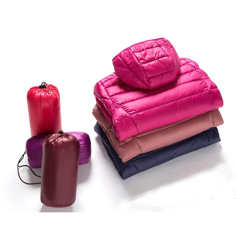 Cena Nowa damska bluza z kapturem ultralekka kurtka puchowa zimowa Camping piesze wycieczki kurtki z puchu kaczego Slim z długim rękawem Zipper Over Coat Warm Coat