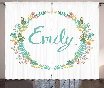 

Emily Curtains Composition of Popular English Girl Name with Vintage Design Inspirations Leaves Living Room Bedroom Window Drape