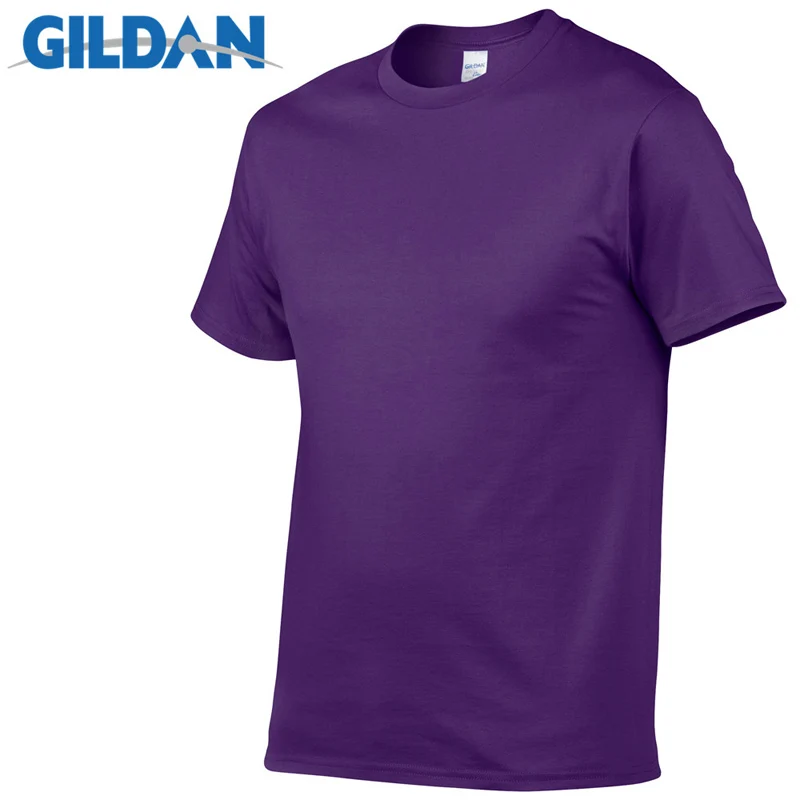 Gildan бренд Лидер продаж мужская летняя футболка из хлопка мужская повседневная футболка с коротким рукавом и круглым вырезом удобный однотонный топы футболки - Цвет: 08 Purple