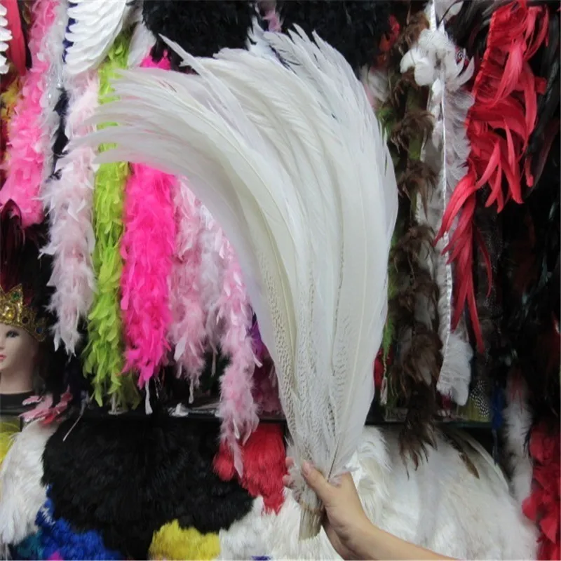 100 шт. 45-50 см натуральный Серебряный перья из хвоста фазана Белый фазан перья для ремесел свадебный костюм Куриные перья Плюм - Цвет: White