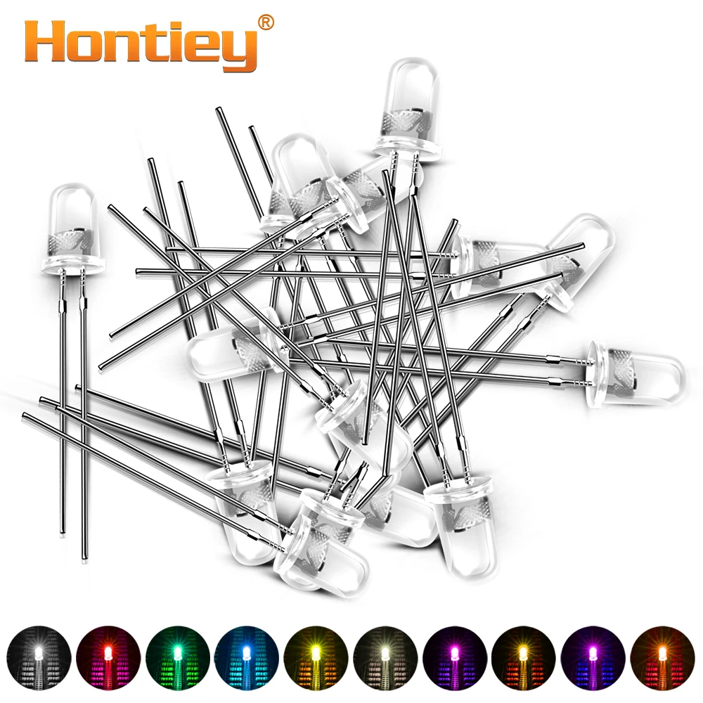 Hontiey 100 шт. светодиодный 5 мм диод светильник DIY белого и желтого цвета красные