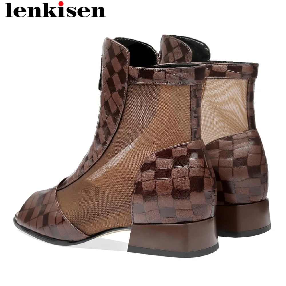 

Lenkisen vintage retro low heels peep round toe summer boots sheep leather gladiator shoes mesh handsome girls ankle boots L10
