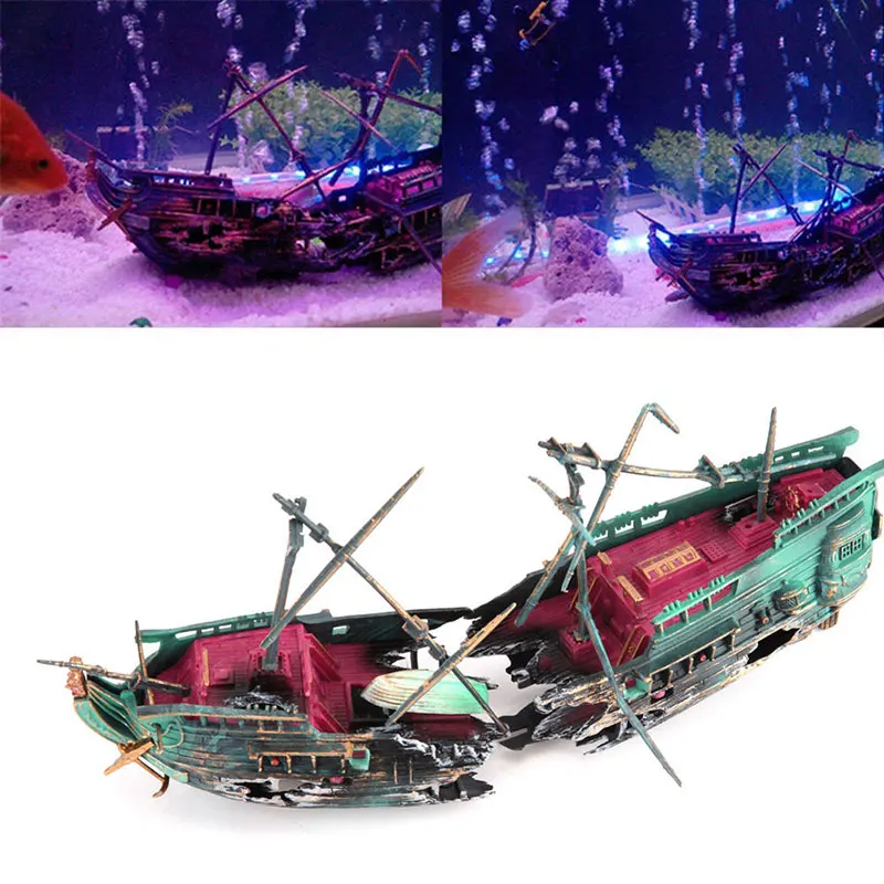 

Beautiful Aquarium Ornament Air Split ShipWreck Sailing Boat Sunk Ship Fish Tank Aquarium Decoration