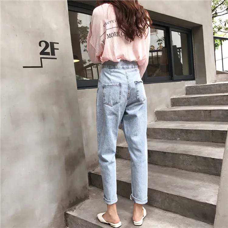 new hot sale women's spring summer loose high waist jeans pants ladies ankle-length harern pants S-L