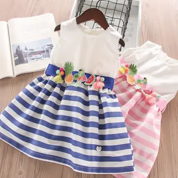 

Roimyal Wholesale 2019 new fashion 2 color fruit cloth waist dress cute striped oddler kids cute party dresses