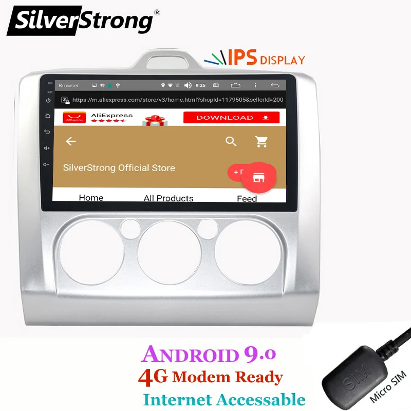 Sale SilverStrong Android9.0 IPS car dvd 4G for FORD Focus 2004 -2011 4G MODEM 2din 1024*600 gps navigation wifi No DVD 4
