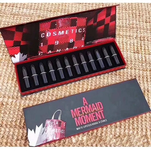 

Cosmetics 1984 A Mermaid Moment Matte Lipstick 12 Colors Lipstick Set 12pcs Matte Lipstick Kit makeup puff