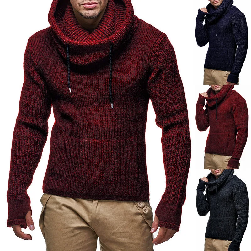 Осень зима новые мужские свитера с высоким воротом, мужские уличные однотонные свитера, приталенный вязаный пуловер, свитер M-2XL
