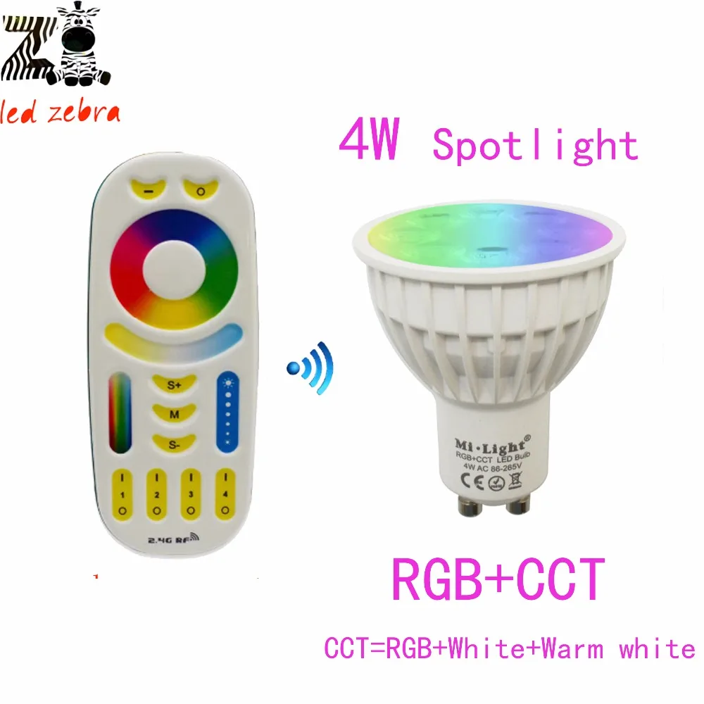 

mi.light 2.4G GU10 4w RGB CCT led bulb lamp,4w led dimmable spotlight AC85-265V+mi.light rgb cct remote controller