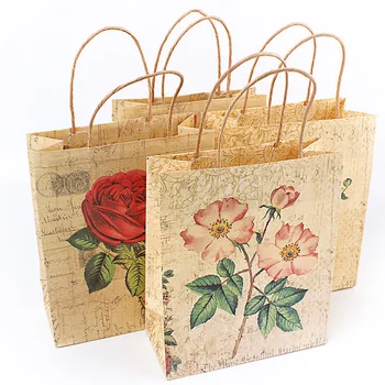 

Ferimo 12pcs Rose kraft paper handbag shopping square bottom packaging bag color cosmetic bag