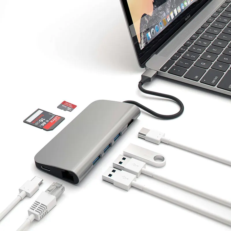 Адаптер Thunderbolt 3 USB C концентратор HDMI 4K Rj45 1000M для MacBook/Air huawei mate 10 P20 type-C с PD кардридер концентратор 3,0