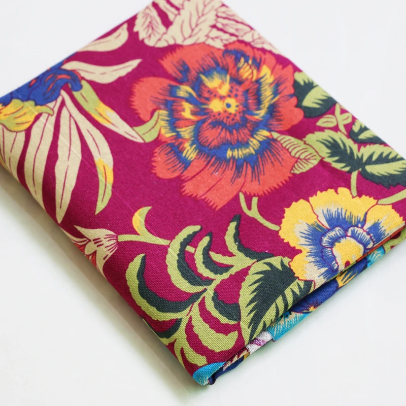 

100cm*140cm retro flower cotton fabric for dress ethnic sewing material handmade linen/cotton red
