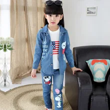 Children s clothing female Girl child set 2015 autumn denim casual three piece suit t shirt
