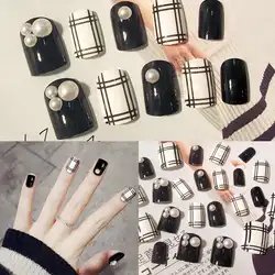 24 шт сетка полоса узор поддельные полное покрытие Finger Ложные Nail Art Советы Маникюр Инструмент Дизайн ногтей и инструменты