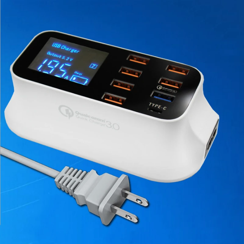 

Quick Charge 3.0 USB Type-C Charger Station Led Display Fast Charging Phone Charger Power Adapter Desktop Wall Travel Charger