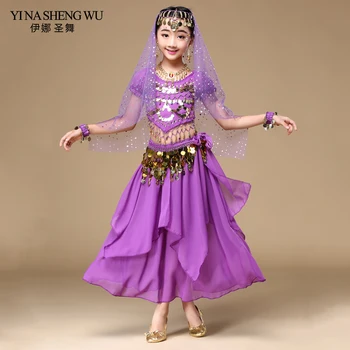 

2018 Belly Dance Oriental Costumes Children Belly Dancing Sets Girls Bollywood Indian Practice Performance Clothes 6pcs/set H016