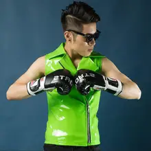 Мужской кожаный жилет Модные Светоотражающие Зеленый Жилет для ночного клуба мужские певцы dj панк Рок шоу пальто костюмы для бара