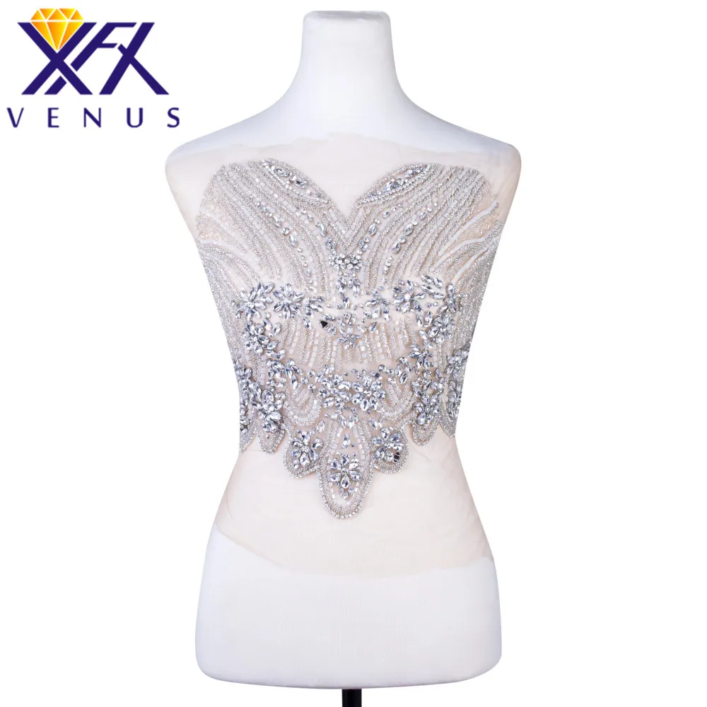 

XINFANGXIU 1 Piece Wedding Dress Evening Gown Rhinestone Crystal Patches Beads Trimming Shiny Beaded Applique