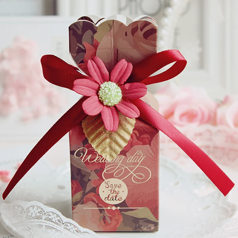 

50pcs/lot New Vase shape flower Wedding Candy box baby Shower boy Girl gift box Paper bags Packaging Favor boxes Party Supplies