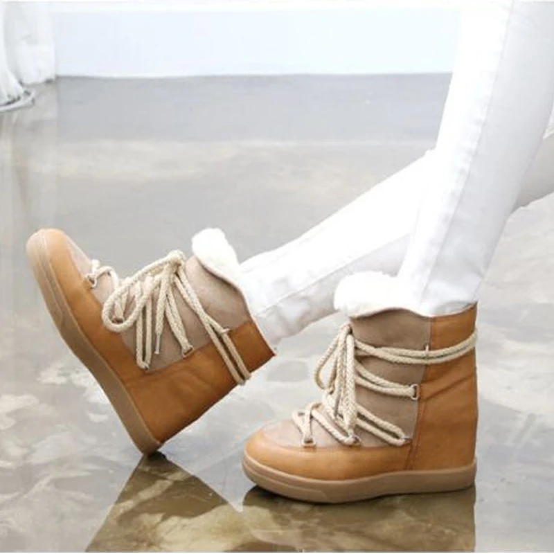 

Brand Women Shoes Mixed Color Warm Winter Boots Short Plush Bottes Femme Front Lace Up Women Shoes Ankle Boots Zapatos Mujer
