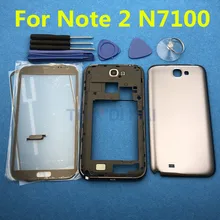 Полный Корпус чехол средняя рамка+ крышка батареи для samsung Galaxy note 2 II N7100+ стеклянный объектив+ кнопка+ Инструменты