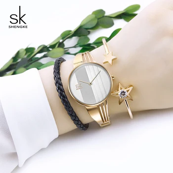 

Shengke Creative Quartz Watch Set Luxury Gold Women Bracelet Watches Reloj Mujer 2019 SK Ladies Wrist Watch with Bracelets Gifts