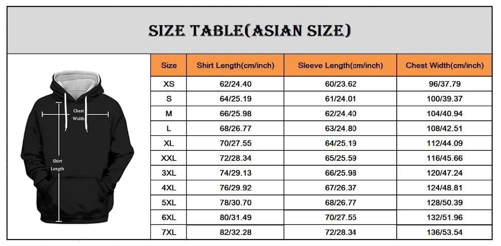 亚洲尺码表-连帽