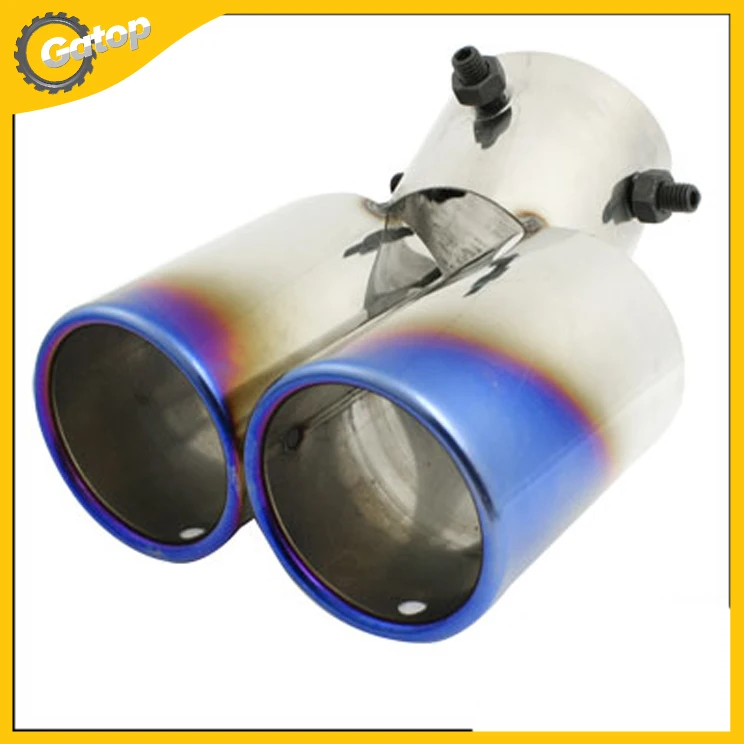 Auto Double Outlets 2.4"Inlet Tail Exhaust Pipe Muffler Tip Exhaust