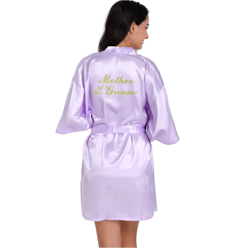 Women bride maid of honor letter golden glitter print kimono robes faux silk bachelorette wedding preparewear bridal party robes