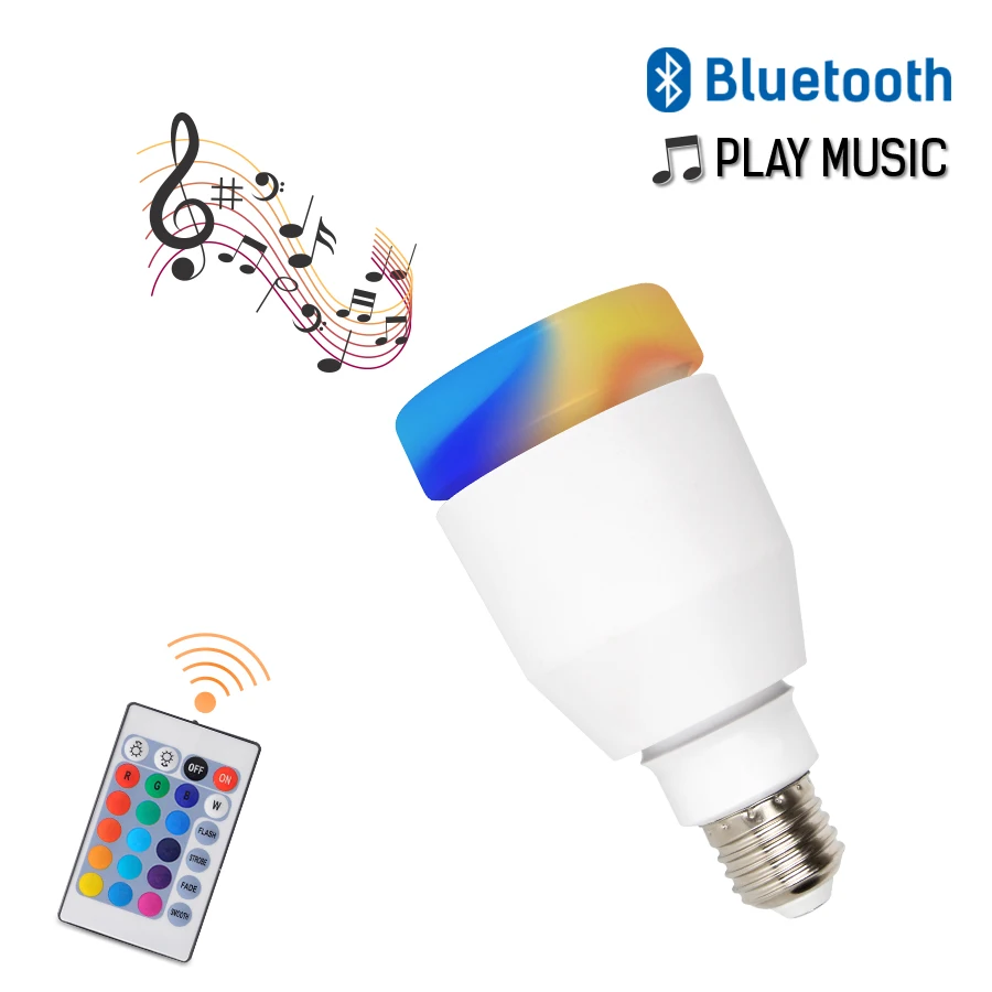 

Smart E27 LED Bulb Light AC110-265V RGB Bluetooth Speaker Music Playing Dimmable Wireless Led Bulb with 24 Keys Remote Control