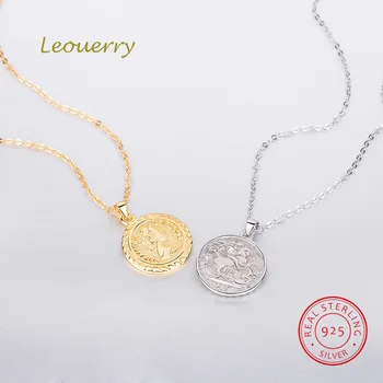 

Leouerry 925 Sterling Silver Round Elizabeth Portrait Figure Coin Pendant Necklace Women Clavicle Necklace Fine Jewelry
