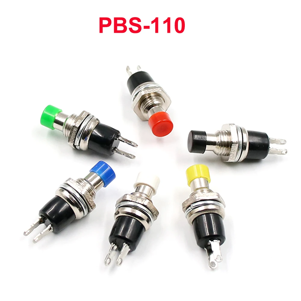 10x SPST PBS-110 On/Off Push Button Mini Lockless Momentary Micro Switch Black