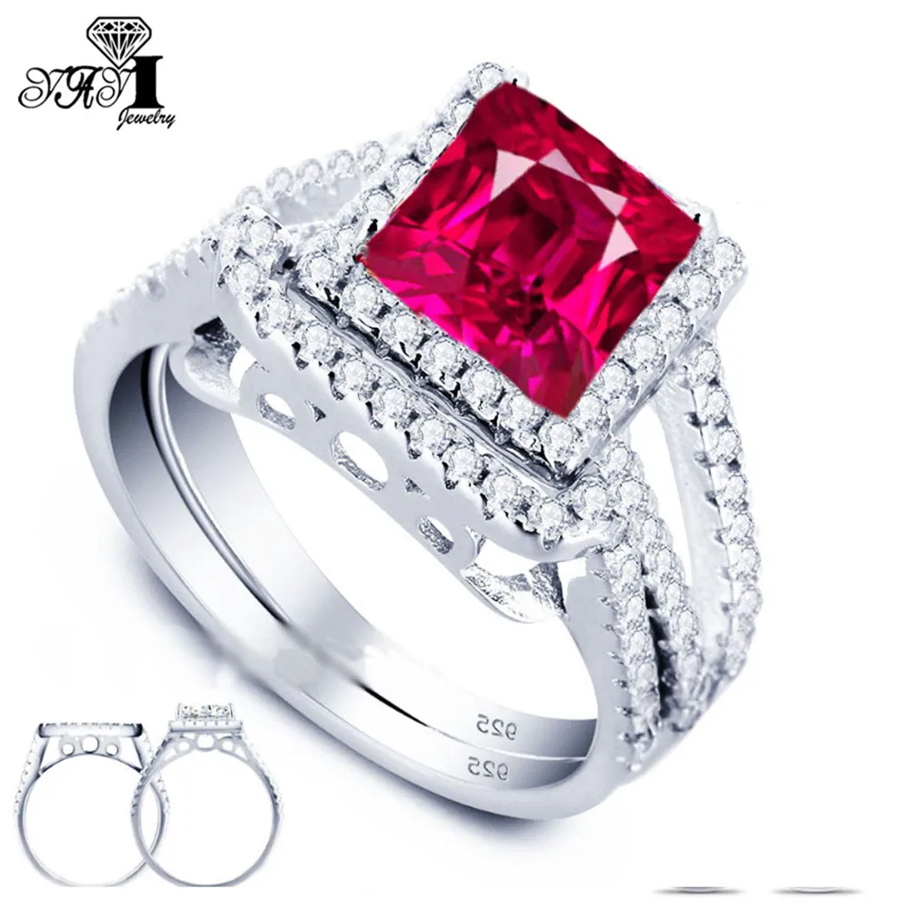 

YaYI Fashion Women Jewelry Couple Ring 2CT Red Zircon CZ Silver Color Engagement Rings wedding Rings Party Ring Gift