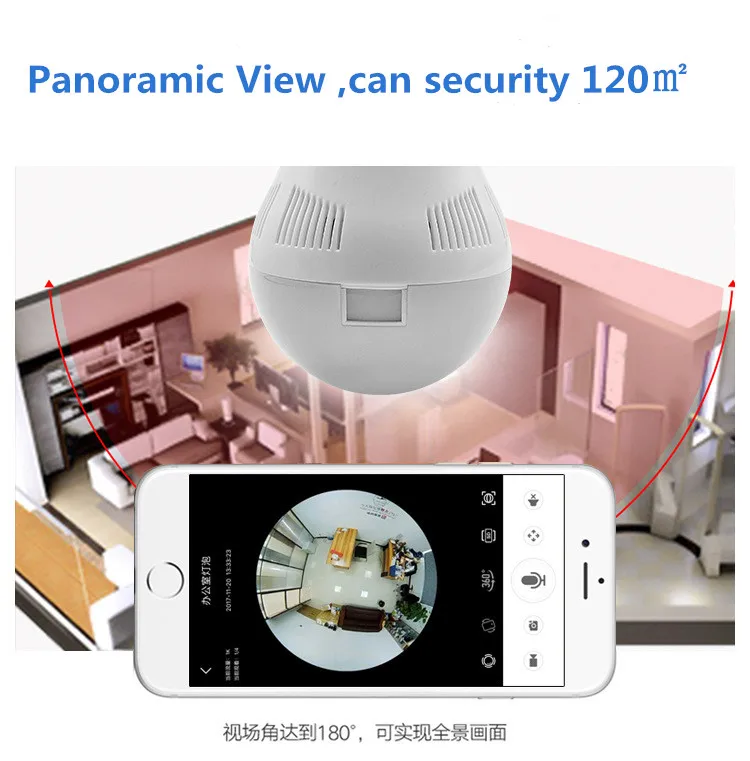 960P мини лампа WIFI камера 1.3MP HD Беспроводная ip 360 градусов панорамный рыбий глаз