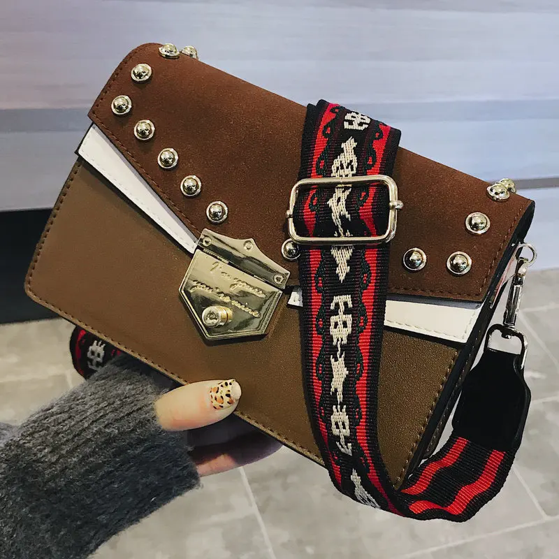 

Famous Brand Designer Women Messenger Bag Retro Rivet Crossbody Shoulder Bag LadyMatte Patchwork Luxury Lock Handbag Luis Vuiton