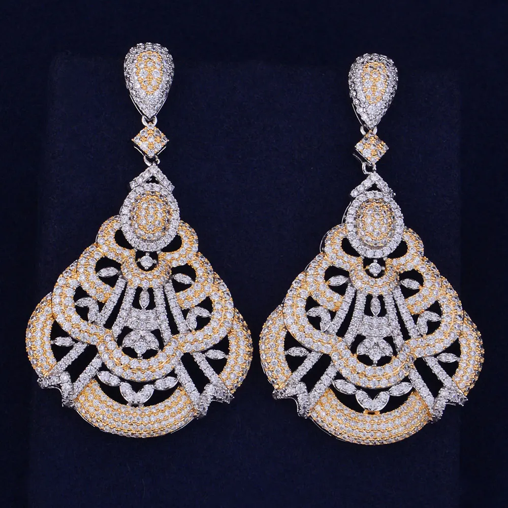 

GODK 68mm Luxury Princess Flower Boom Full Mirco Cubic Zirconium Naija Wedding Women Earring Fashion Jewelry