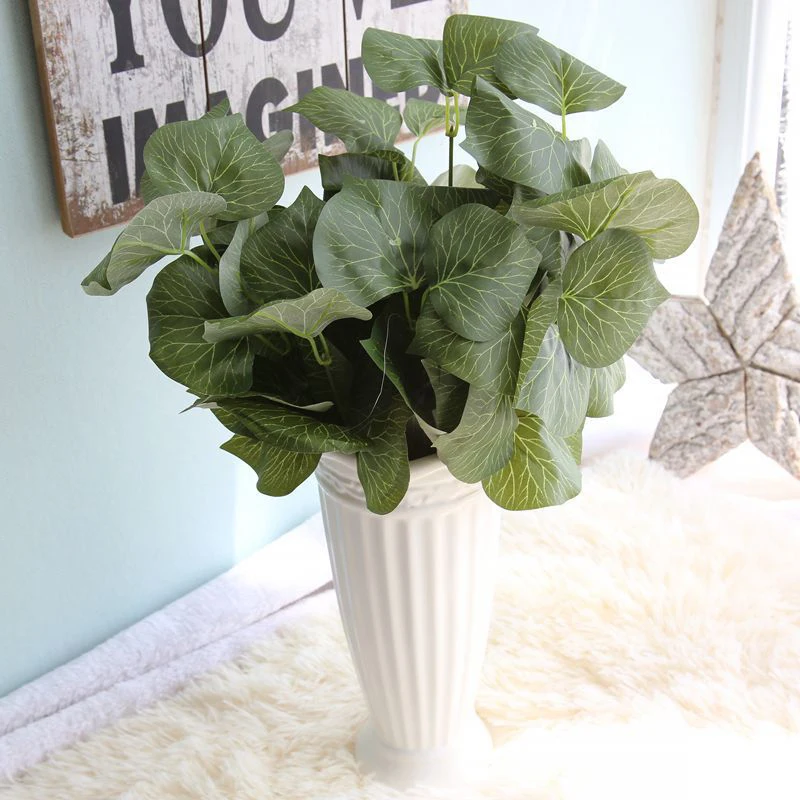 

24pcs 38cm Fake Tree Leaves Bouquet Silk Artificial Plant Branch Green 5 Fork False Magnolia Leafs For Garden Office Decoration