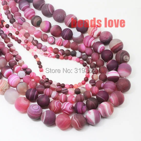 

Free Shipping 4 6 8 10 12 14mm Fuchsia Round Beads Dull Polish Matte Striated Onyx Agata Pick Siz 15.5" F00134