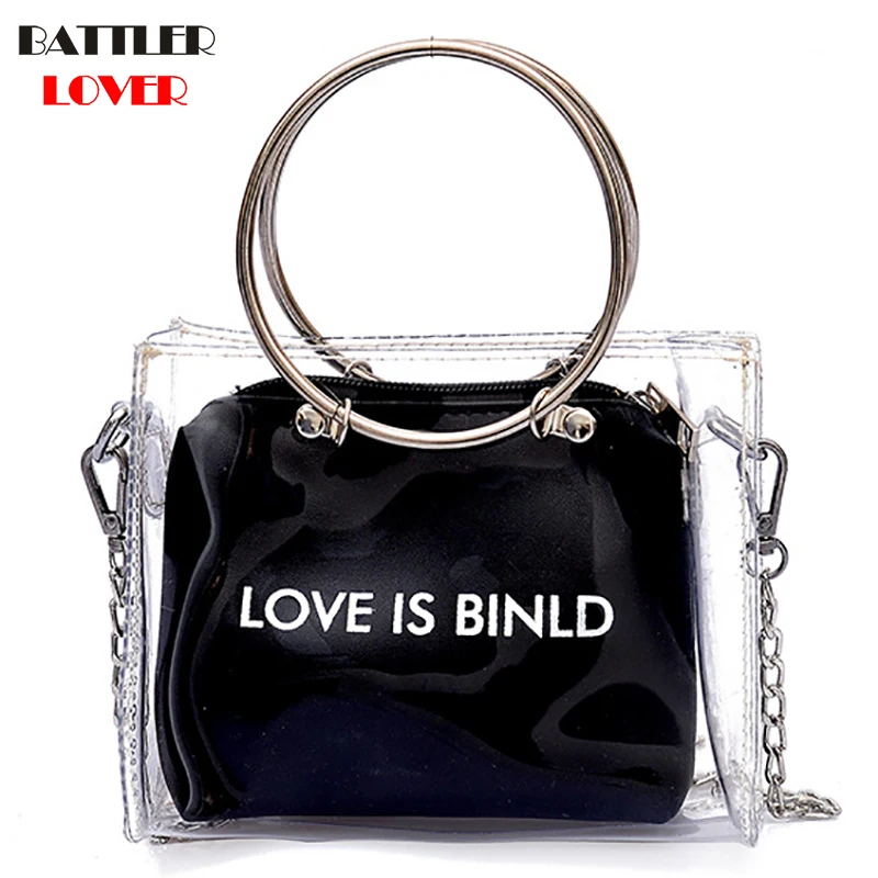 Bags For Women 2019 Clear Transparent PVC Laser Shoulder Bag Beach Letter Round Metal Handle Women