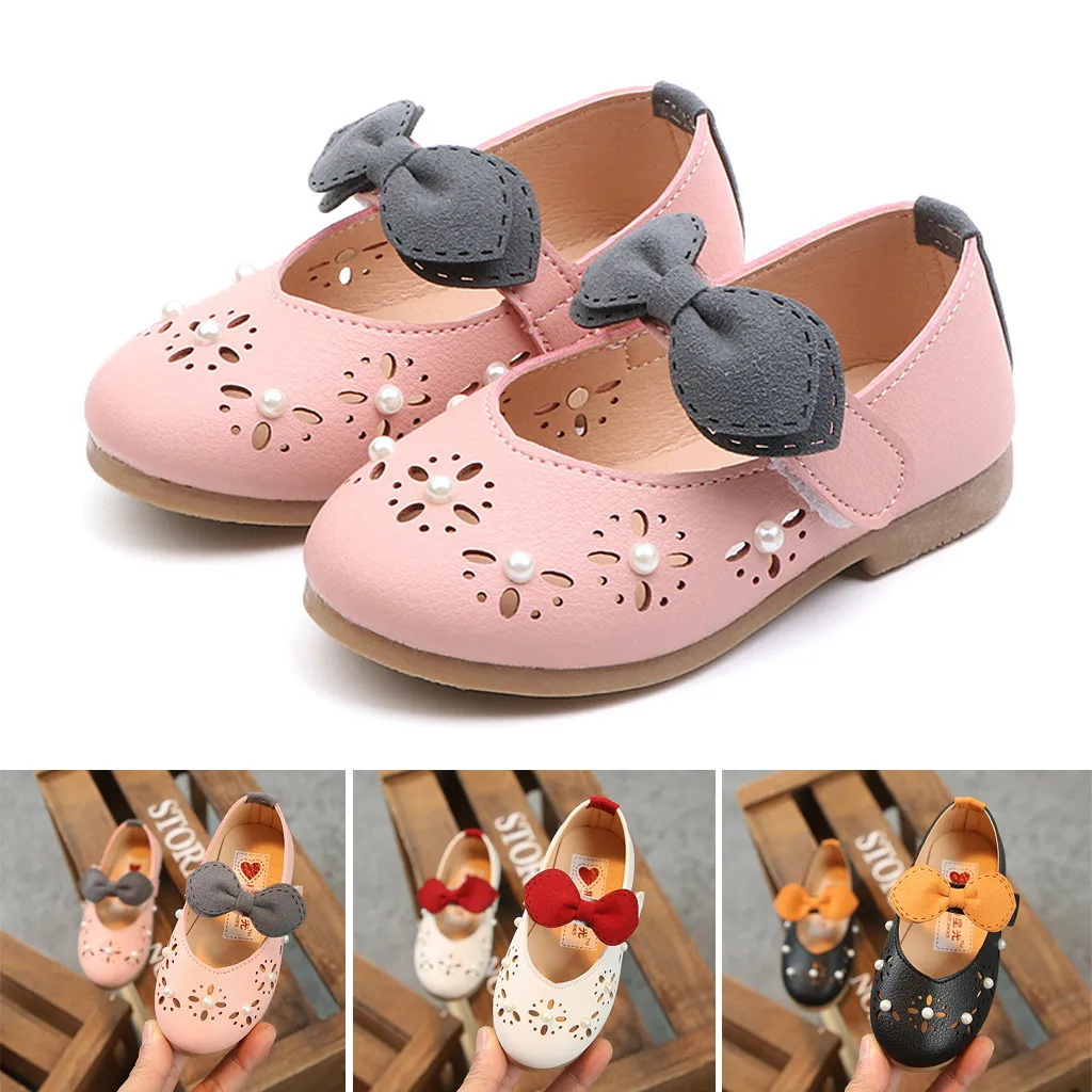 

MUQGEW Summer Party Princess Shoes for Baby Girls Pearl Bow Hollow Out Single Kawaii Casual Toddler Infant Kids Shoes Sandals