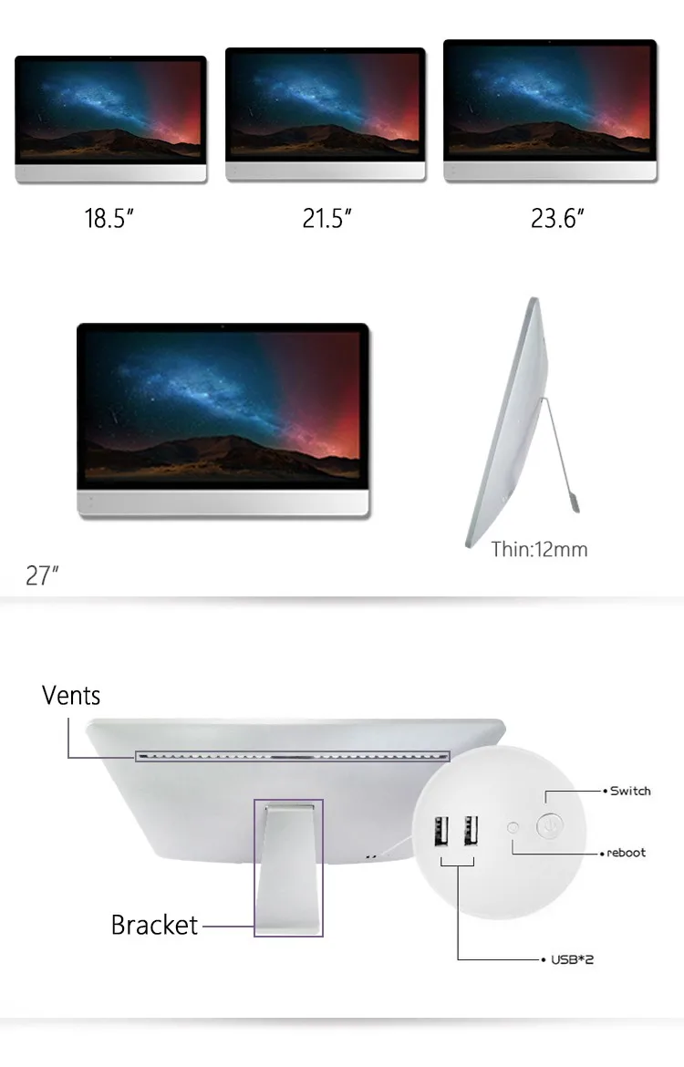OEM 18,5 21,5 23,5 27 дюймов ПК с сенсорным экраном Процессор i3i5i7 ОС Android оконные рамы все одном Quad core 1 Гб DDR3 8 Гб настольных ПК