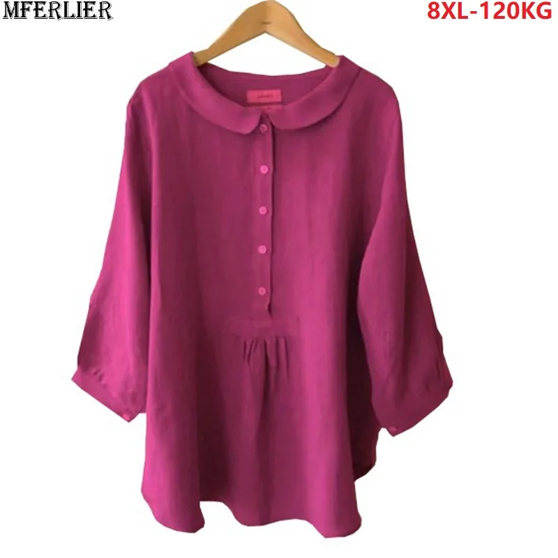 

autumn women three quarter sleeve shirt plus size big 6XL 8XL 7XL loose cotton japan style cute shirts button blouse 50 52 54 56