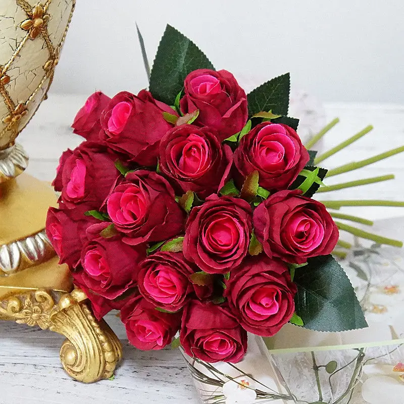 18 головок/Букет роз, искусственные шелковые цветы для свадьбы, украшения дома, свадебные искусственные цветы, искусственные розы - Цвет: B