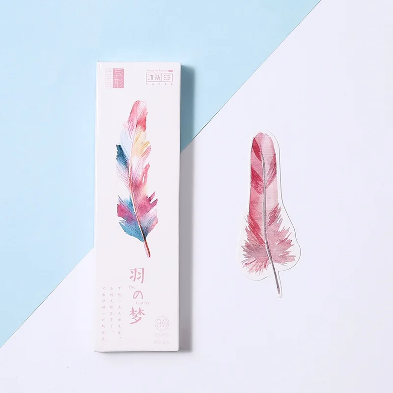 

30pcs Color Feather bookmark for book mark Mini paper page holder memo note Stationery School supplies separador de libros A6421