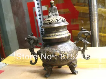 

wang 00063 Collectibles Elegant Buddha 2 dragon totem censer Incense Burners bronze statue