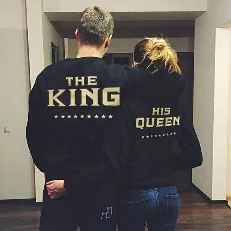 Король и его Королева Любовь совпадающие мужские и женские толстовки для пар Топы
