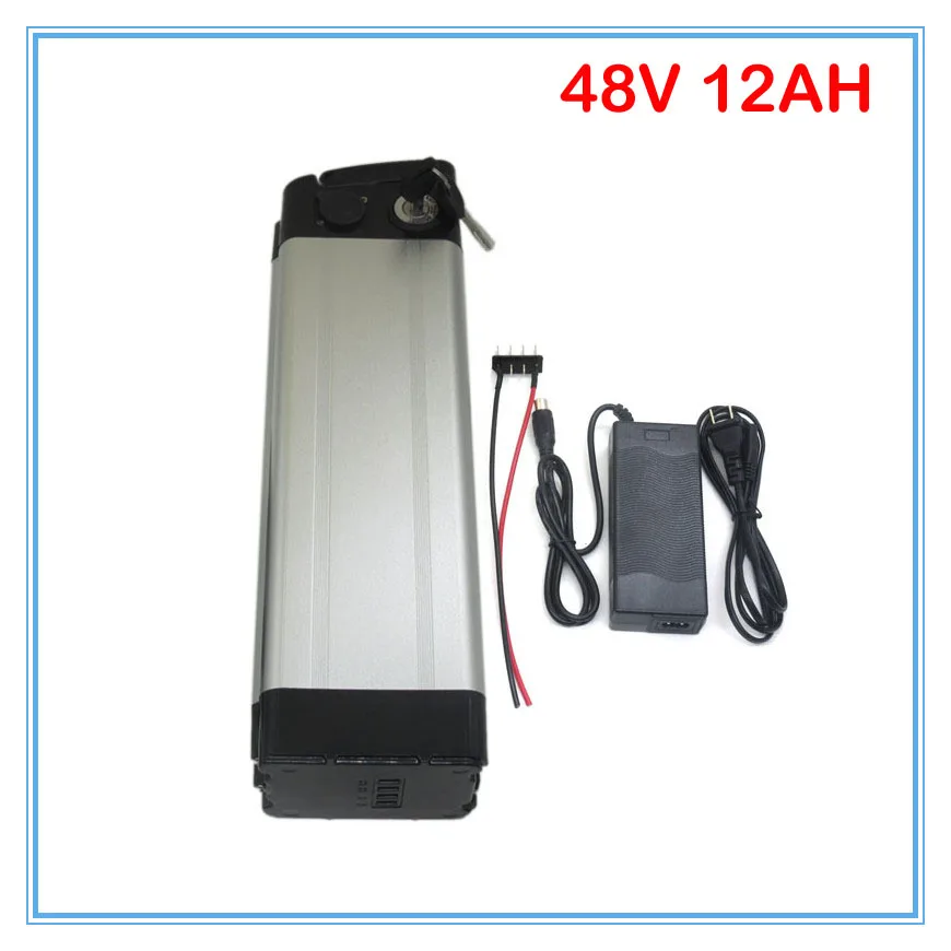 

750W Silver fish 48V lithium battery 48V 12AH electric bicycle battery with Aluminium case 54.6V 2A charger 20A BMS