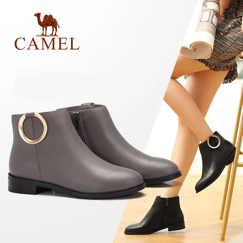 

CAMEL New Women Fashion Casual Ankle Short Boots Women Low Flat Comfot Leather Martin Short Boots For Ladies Bukle Zipper Shoes