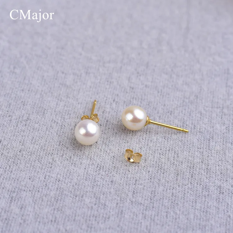 

CMajor Anti Allergy Gold Filled Stud Earring Perfect Round Natural Pearl Earrings For Women Simple Pearl Jewelry Mother's Day