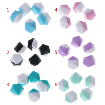

5 Pcs/Set Silicone Beads Double Color Hexagonal DIY Jewelry Making Necklace Bracelet Pendant Baby Teether Teething Pacifier Soot